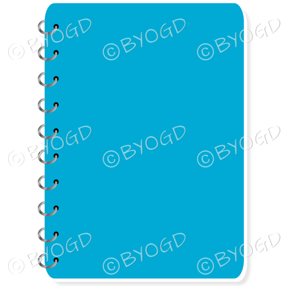 Light blue spiral bound note book with space for title