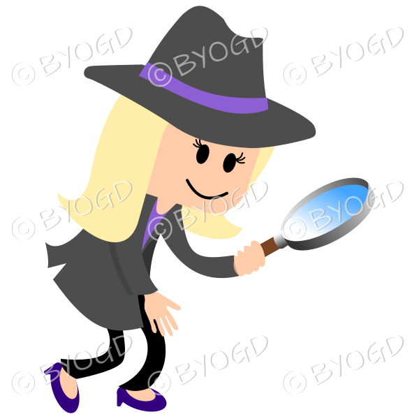 Girl detective with purple hat band