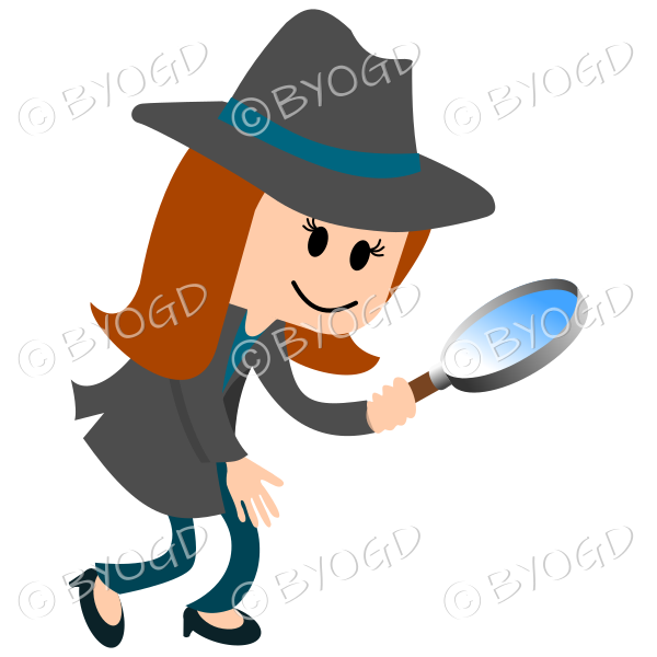 Girl detective with light blue hat band