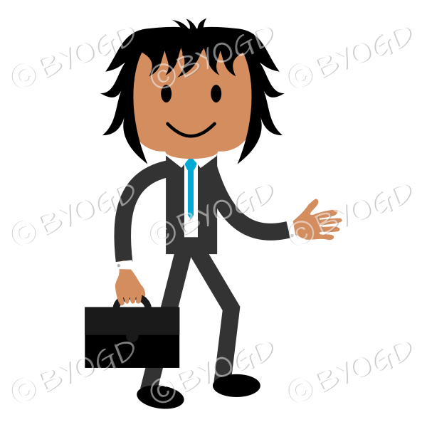 business man with dark skin wearing a blue tie carrying a briefcase