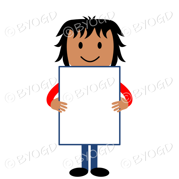 (Red T-Shirt) Young man with blank poster