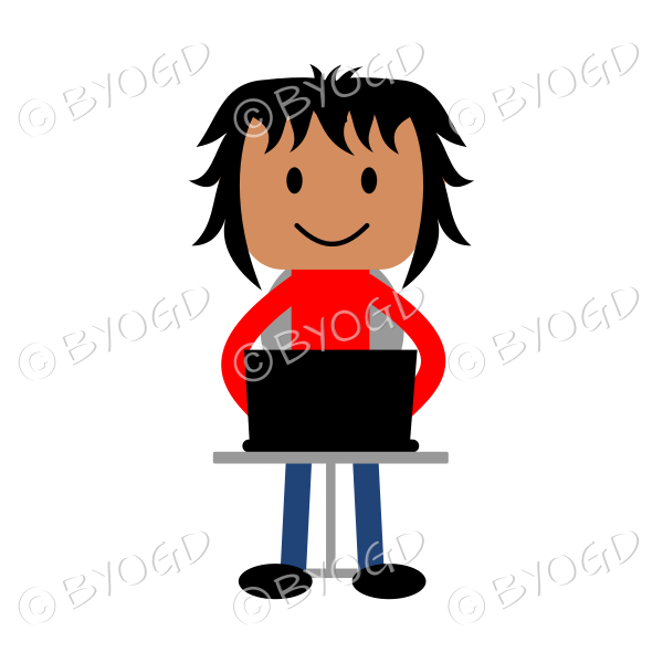 (Red T-Shirt) Young man at laptop