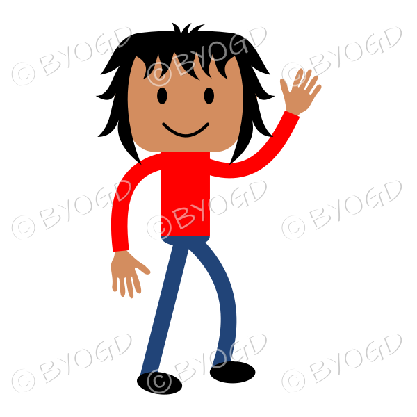 (Red T-Shirt) Young man standing and waving