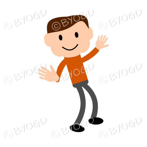 (Orange T-shirt) Young man striking a pose