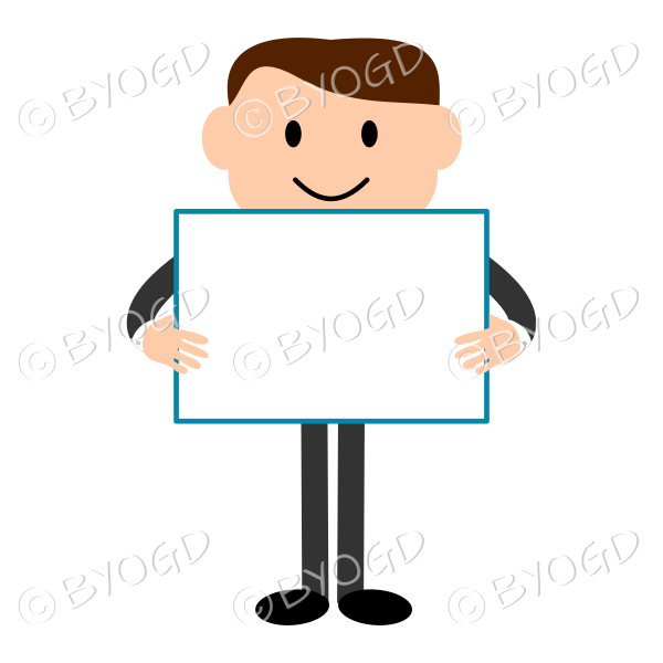 Man with light skin holding a blank sign