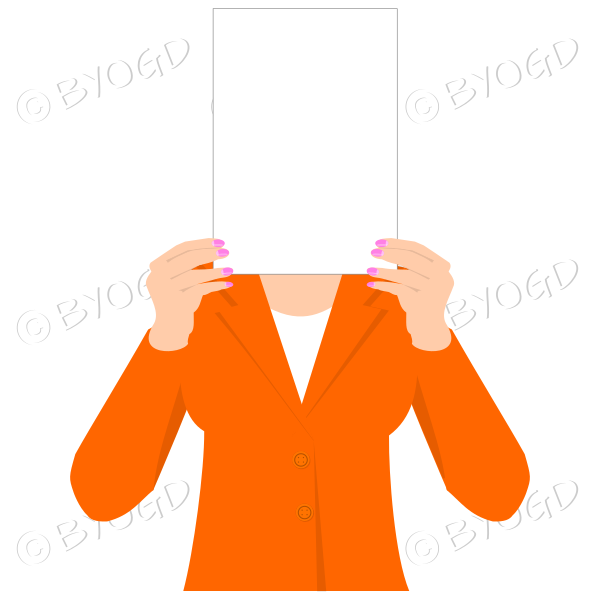 Girl in orange with blank page for your message