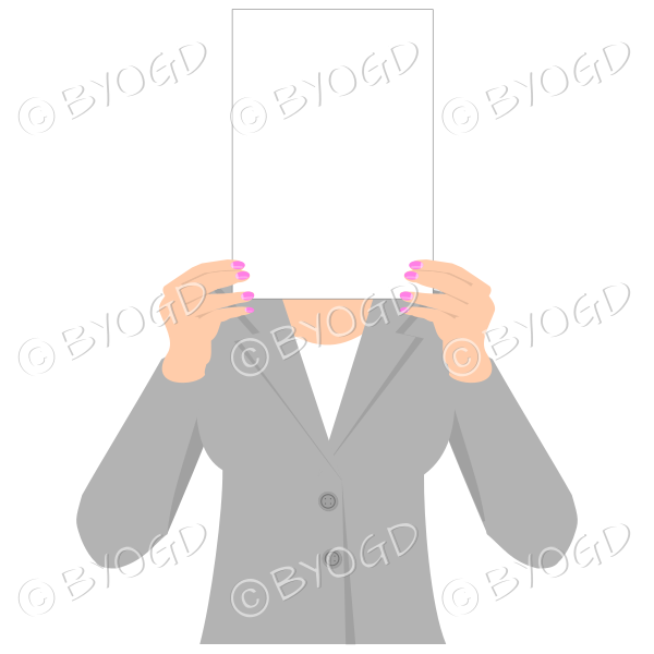Girl in grey with blank page for your message