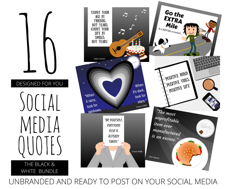 16 Black and White Social Media Quotes Post Bundle