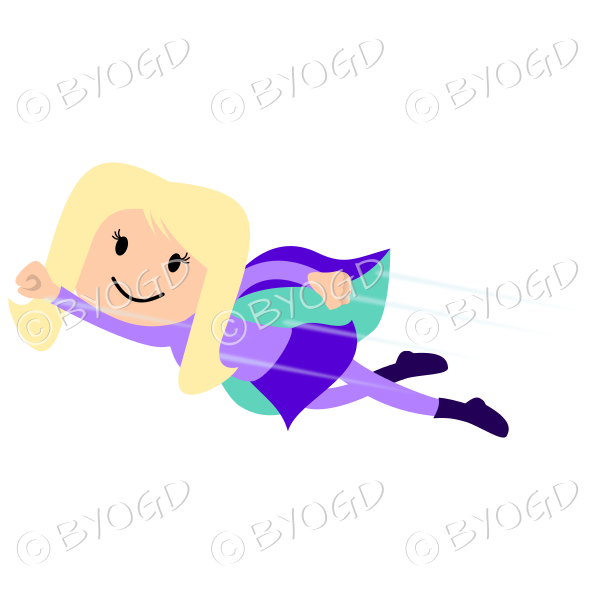 Blonde Super hero flying girl in purple