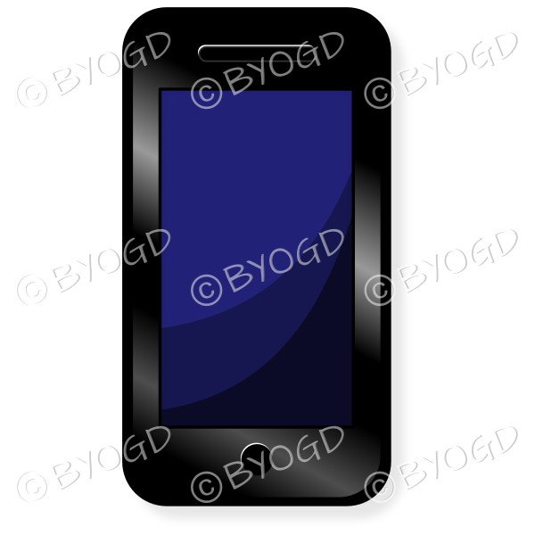 Smart phone with blue screen and black case