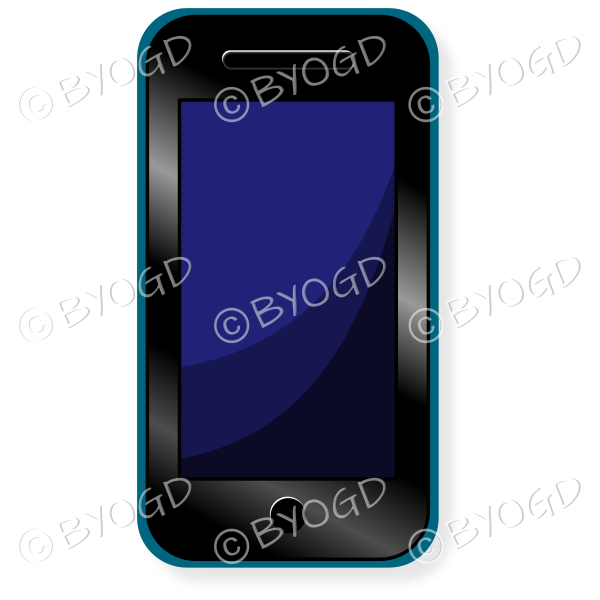 Smart phone with blue screen and blue case