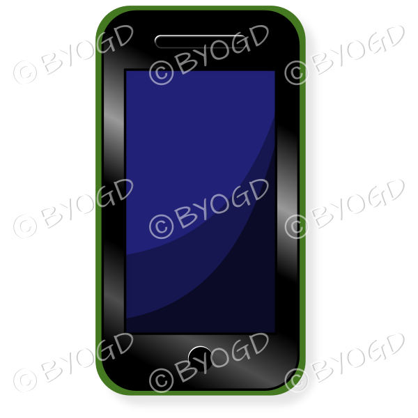Smart phone with blue screen and green case