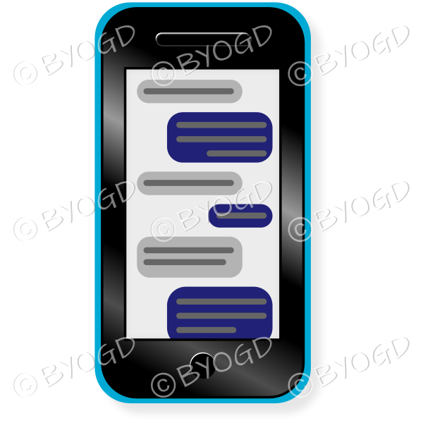 Smart phone with text message and blue case