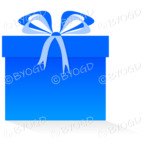 Blue gift or present in a square box with ribbons.