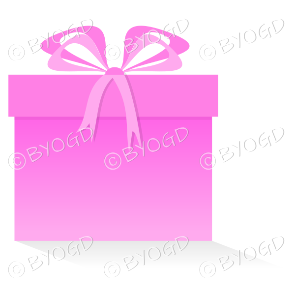 Pink gift or present in a square box with ribbons.