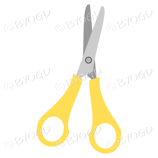 Open yellow handled scissors for your desk top.