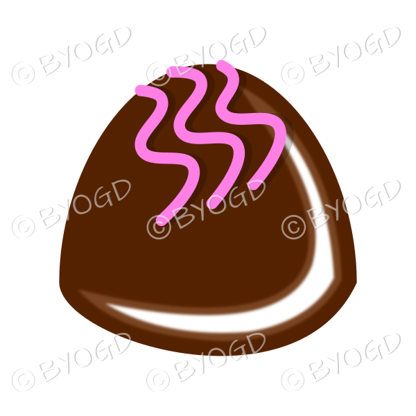 A delicious chocolate with pink candy decoration