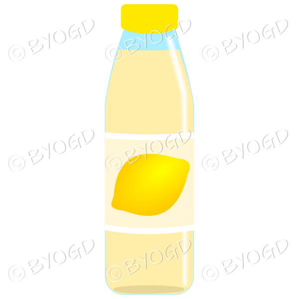 Yellow bottle with yellow juice and lemon illustration