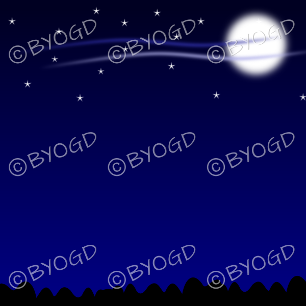 Dark blue night sky background with glowing moon