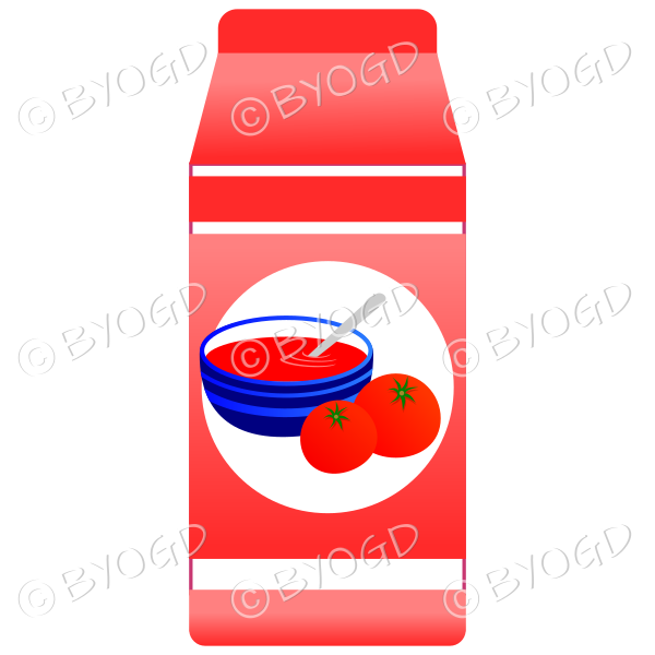 Red food carton with soup illustration