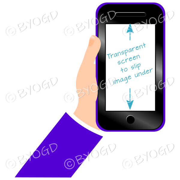 Hand holding clear screen smart phone - Purple