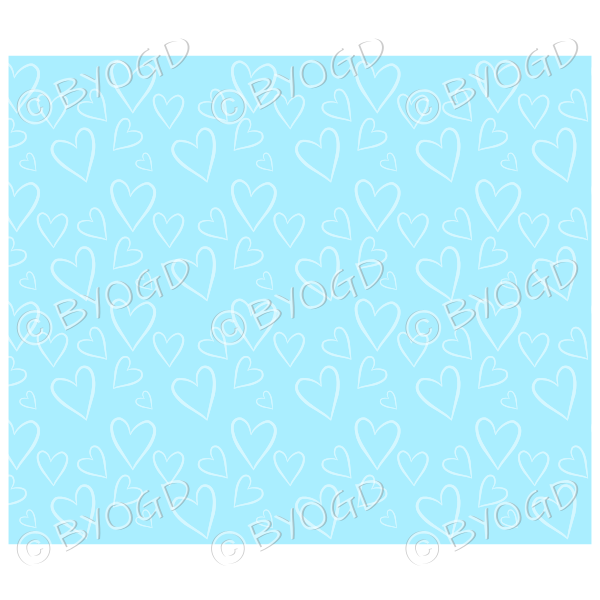 Very light blue hand drawn style hearts background