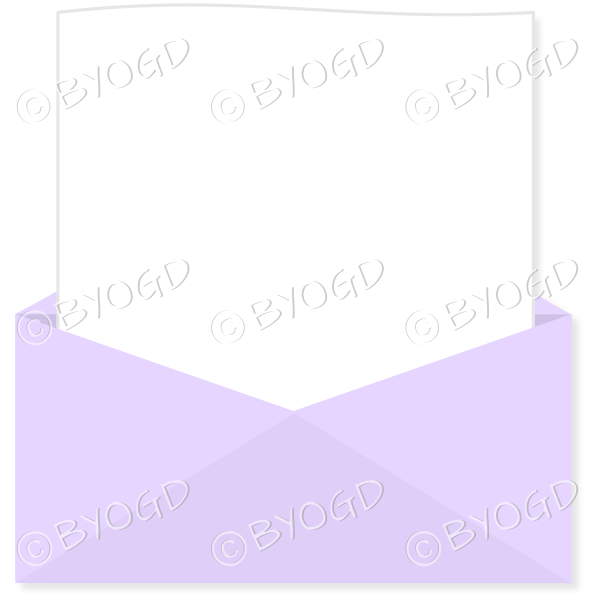 Purple envelope open with letter for your message