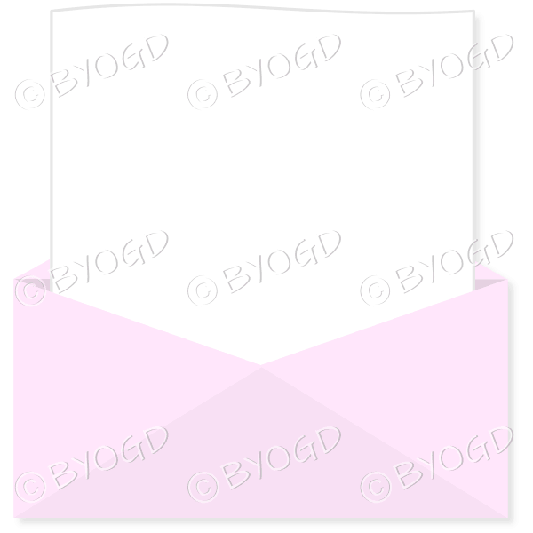 Pink envelope open with letter for your message