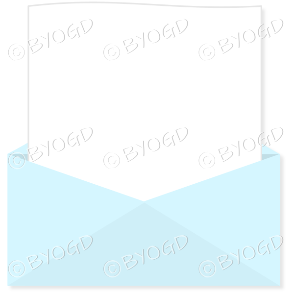 Light blue envelope open with letter for your message