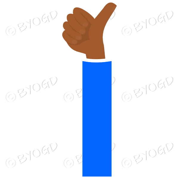 Blue sleeved thumbs up facing towards you