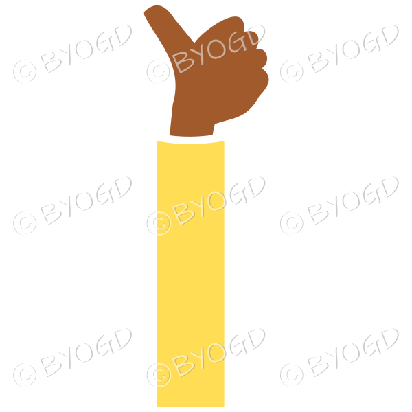 Yellow sleeved thumbs up facing away from you.
