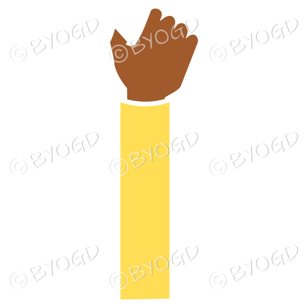 Yellow sleeved hand to hold object of your choice.