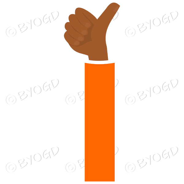 Orange sleeved thumbs up facing towards you