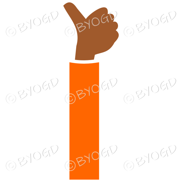 Orange sleeved thumbs up facing away from you.