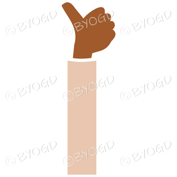 Brown sleeved thumbs up facing away from you.