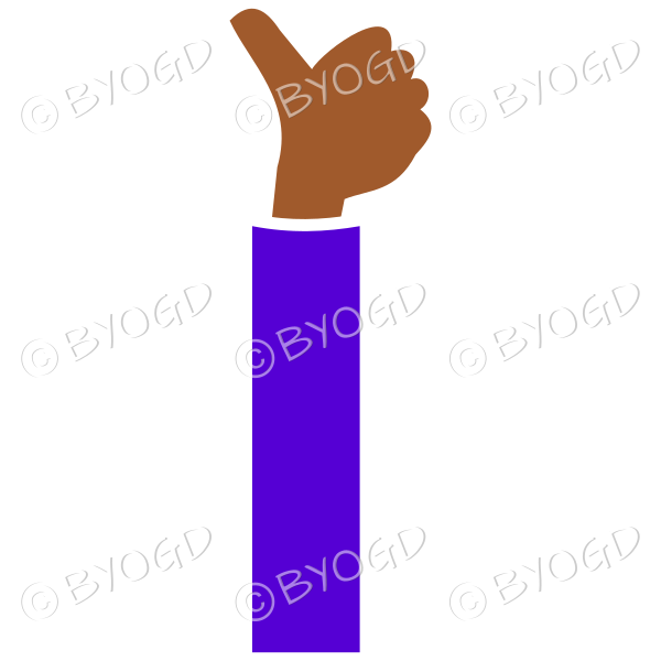 Purple sleeved thumbs up facing away from you.