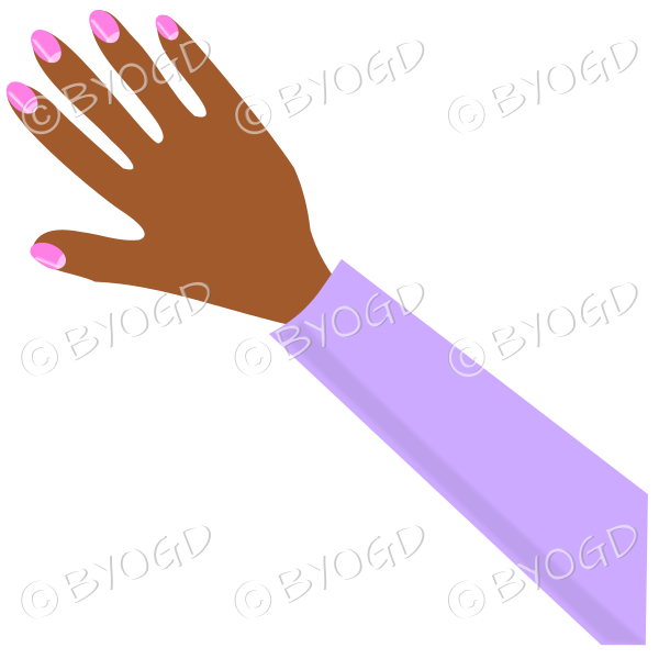 Female hand with purple sleeve and nail polish