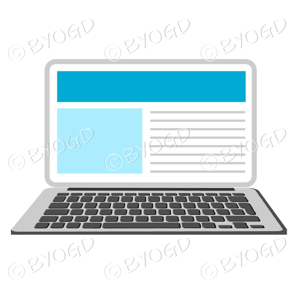 Laptop computer with light blue website on screen