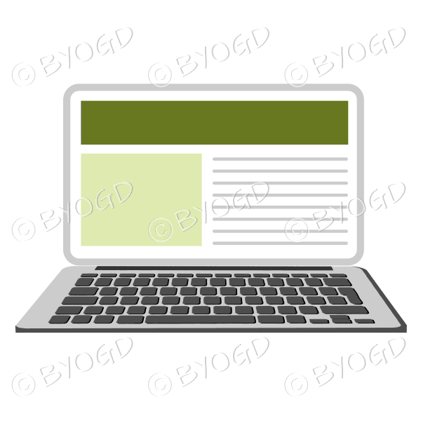Laptop computer with light green website on screen