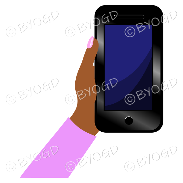 Hand holding a phone with blank screen - Pink sleeve