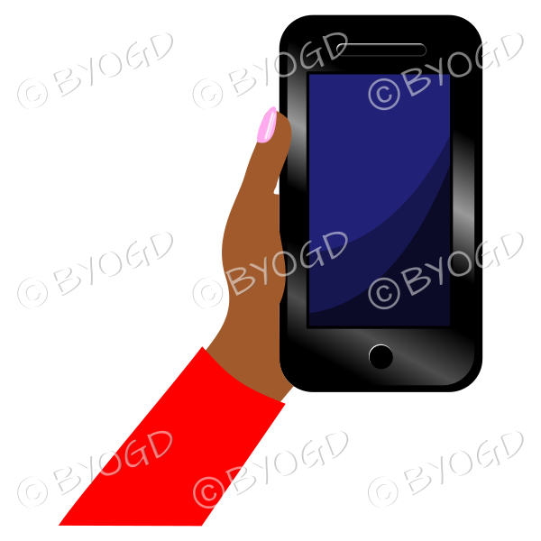 Hand holding a phone with blank screen - Red sleeve
