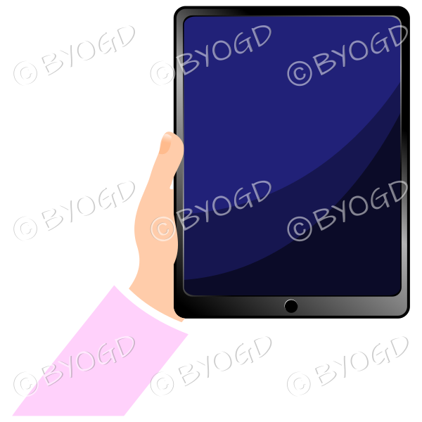 Hand holding tablet iPad with blank screen - Pink sleeve