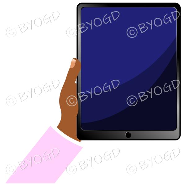 Hand holding tablet iPad with blank screen - Pink sleeve