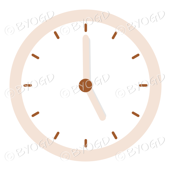 Brown office wall clock Showing 5 pm or am.