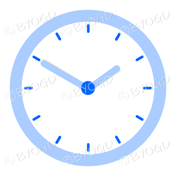 Blue office wall clock Showing 10 minutes to two.
