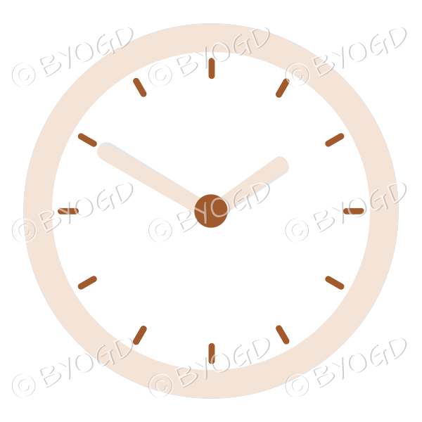 Brown office wall clock Showing 10 minutes to two.