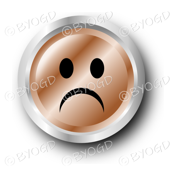 A brown sad smiley face button.