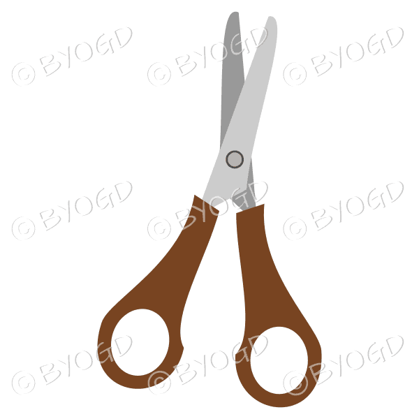 Open brown handled scissors for your desk top.
