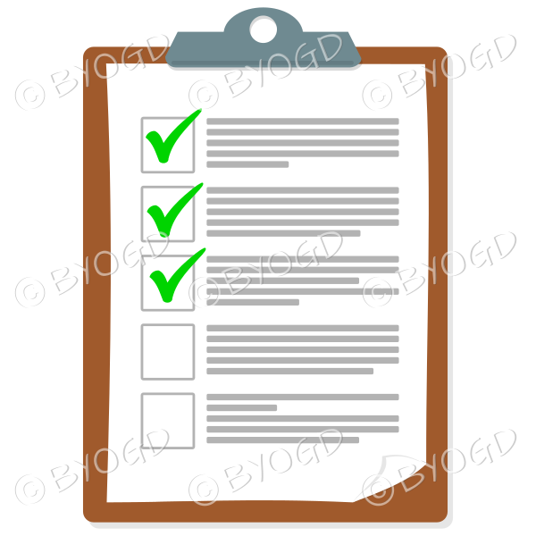 Brown clipboard with tick check marks
