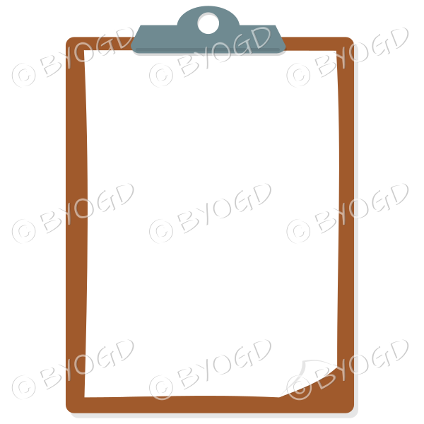 Brown clipboard with white page for your own message